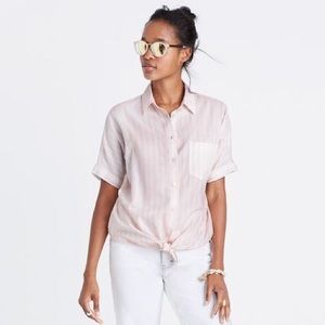 Madewell Tie-Front Shirt in Pink and White